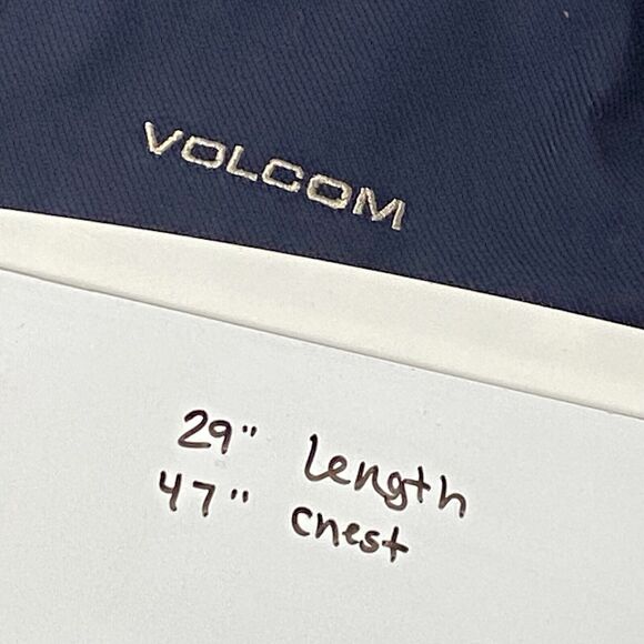 Volcom Jacket Men XL Blue Tan Bomber Varsity Letterman Snap Hoodie Skate Cotton - Picture 8 of 8